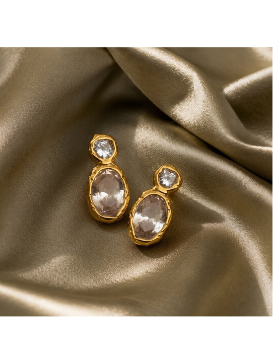 Jewelry Atelier Jewelry - Molten Crystal Gold Earrings Hammered Boho Statement Clear Stud Julie Vos VTG CZ